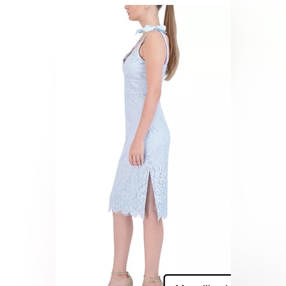 Laundry Shelli Segal Blue Lace Floral Midi Dress 10 NEW Elegant Coquette Wedding - Picture 3 of 5